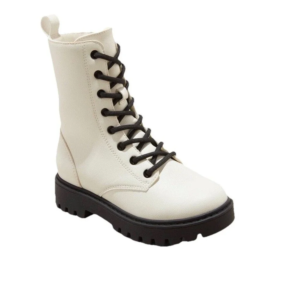 Art Class Girls Khari Combat Boots Size 1 Ivory White Lace Up Platform Lug Sole